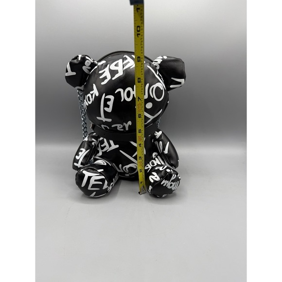 Graffiti Teddy Bear Black White Crossbody Faux Leather Chain Strap Novelty Purse - Picture 3 of 11